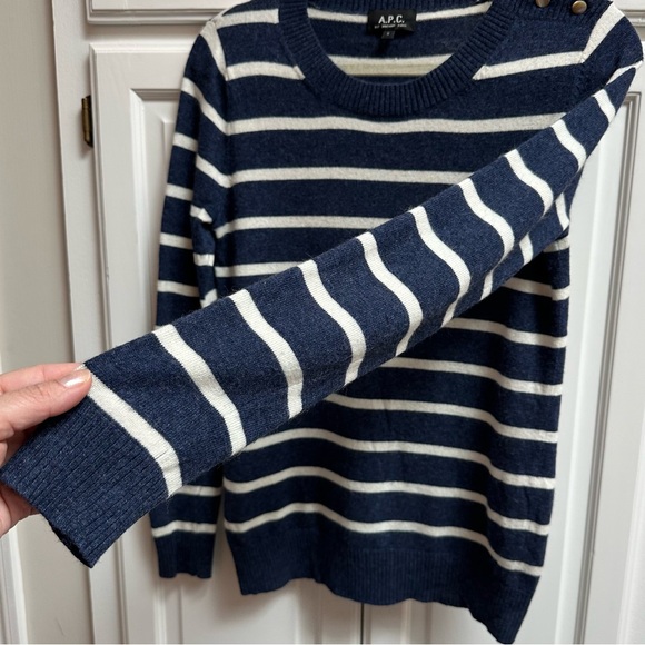 A.P.C. Blue & White Striped Sweater Button Neck Cashmere & Wool Size Small - Picture 5 of 10